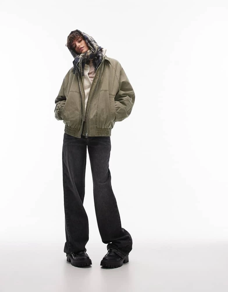 Topshop Topshop acid washed bomber jacket in khaki 1
