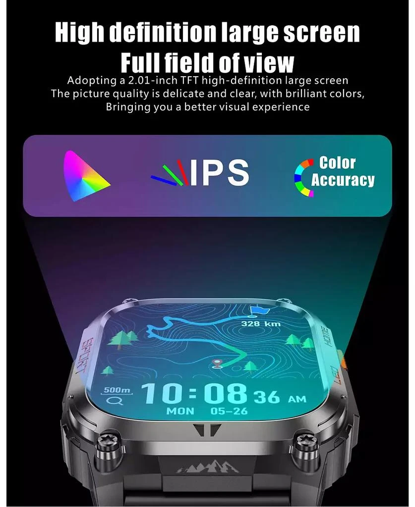 RUXING Smart RUXING 2.01" Smart Watch for Women Men With Outdoor positioning, Calling,Intelligent Reminder , Sport Modes, IP68, 630mAh 2