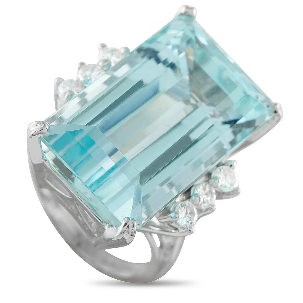 LB Exclusive 14K White Gold 0.36ct Diamond and Aquamarine Ring MF34-122325
