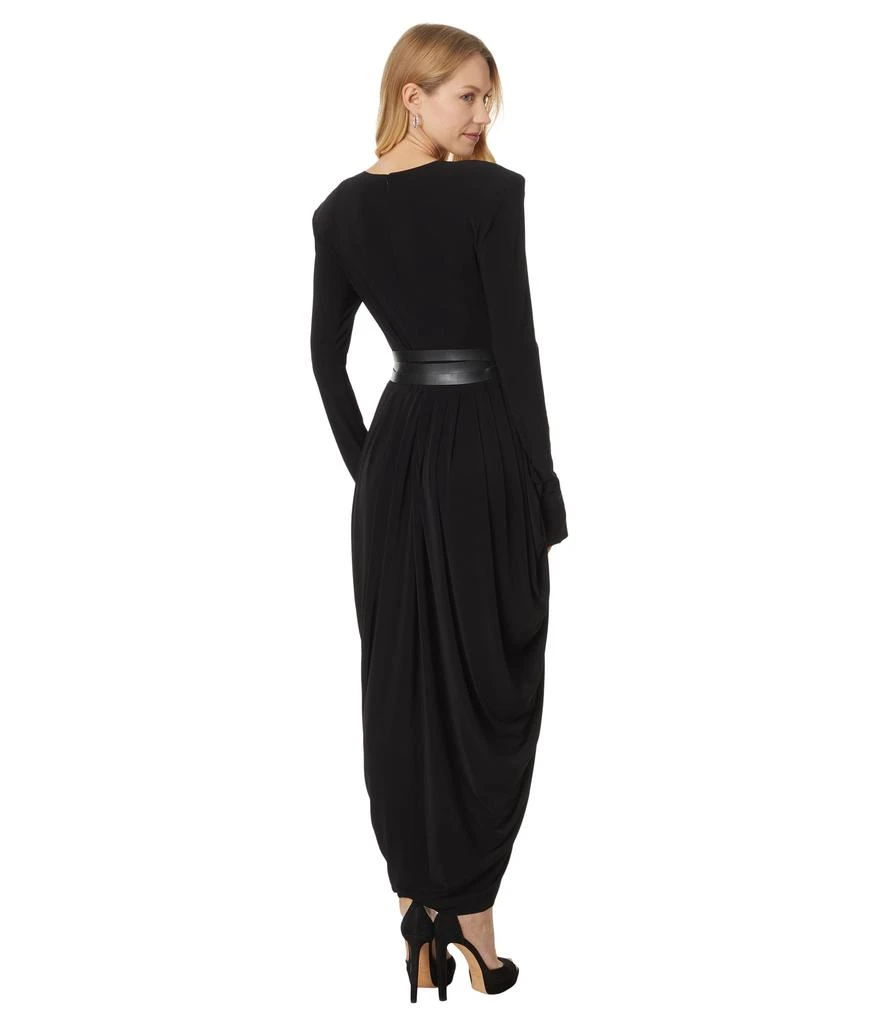 Norma Kamali Long Sleeve Shoulder Pad V-Neck Waterfall Dress To Midcalf -  Dresses & Skirts - Free Shipping - BeyondStyle