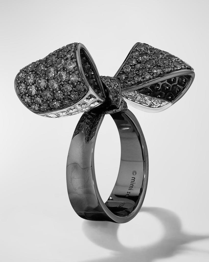 Mimi So 18K White Gold Bow Ring with Black and White Diamonds, Size 7