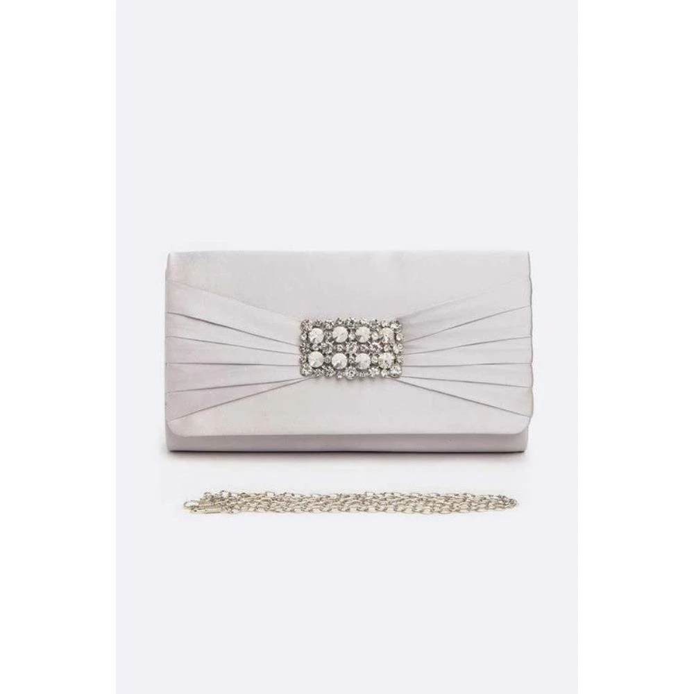 FASHNZFAB Crystal Accent Satin Pleated Clutch Bag 4