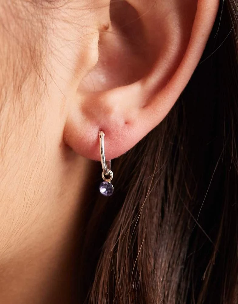 Kingsley Ryan Kingsley Ryan purple gemstone drop hoop earrings in silver 3