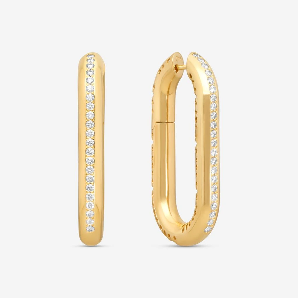 Crivelli Crivelli 18K Yellow Gold Diamond Oval Pave Elongated Hoop Earrings E0298E 2