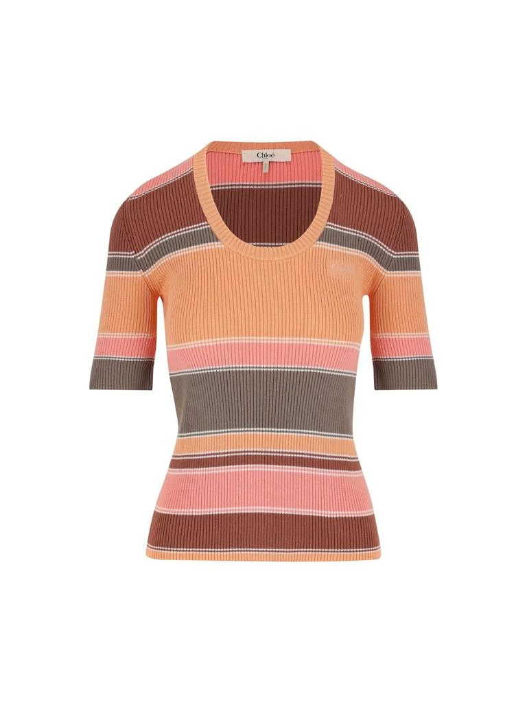 Chloé Chloé Elbow-Sleeved Striped Knit Top from Cettire