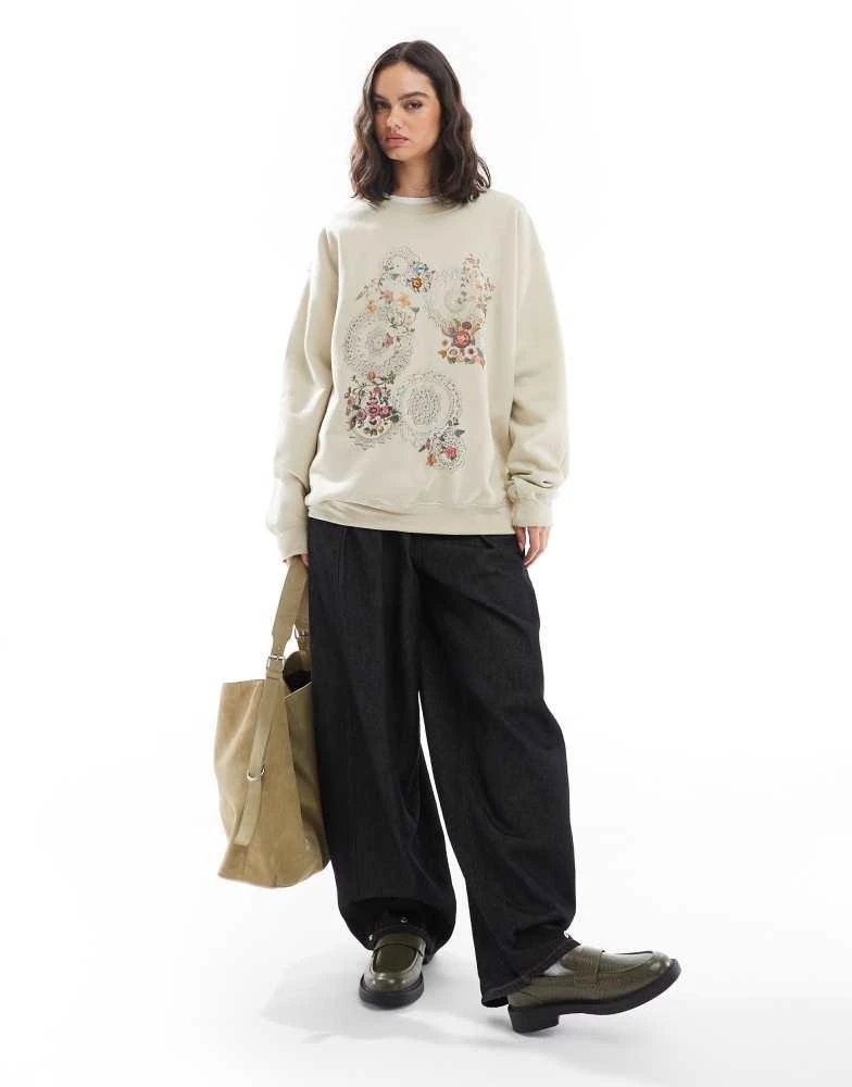 Miss Selfridge Miss Selfridge floral tapestry oversized sweatshirt in sand 4