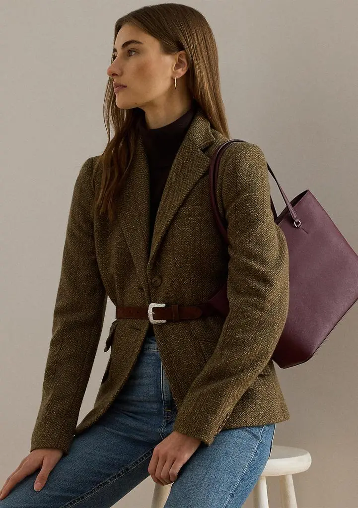 Ralph Lauren Crosshatch Leather Medium Karly Tote