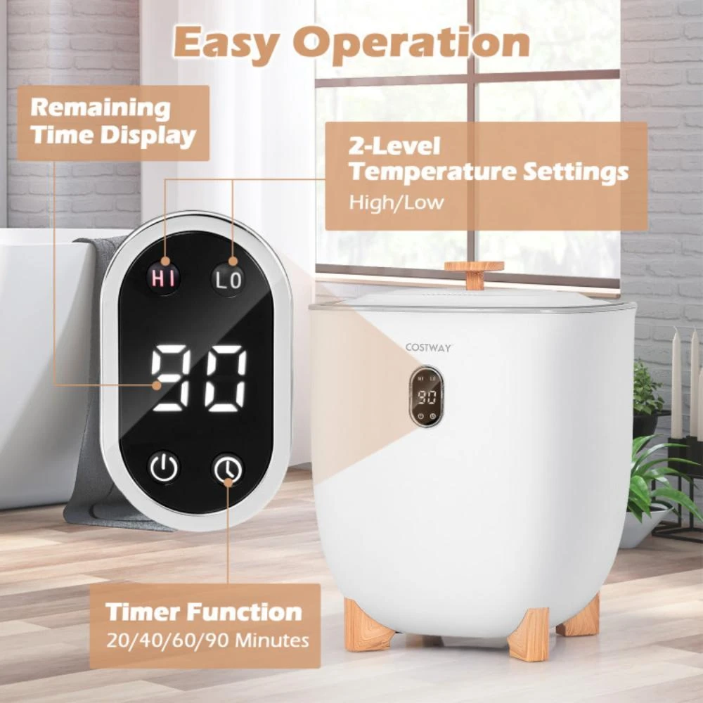 Costway 25L Towel Warmer Bucket with 2 Temperature Settings and Auto Shut Off-White 5