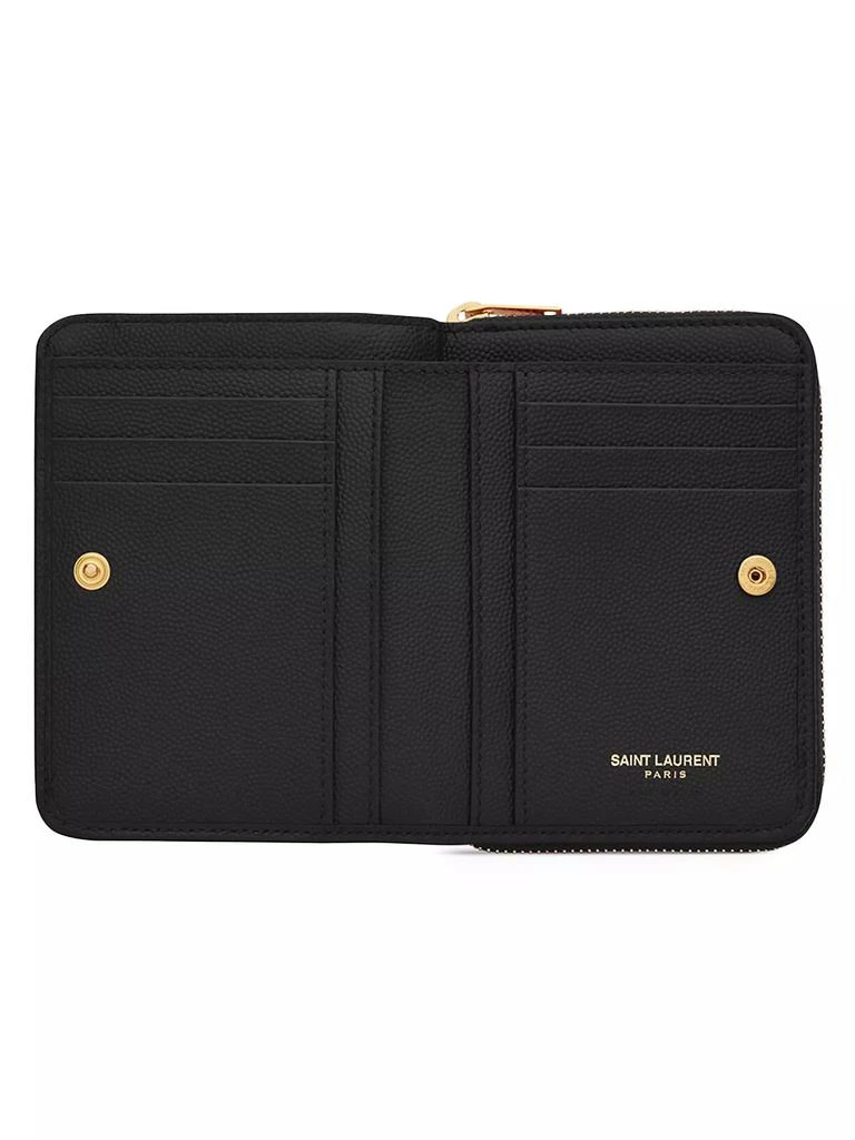 Yves Saint Laurent Cassandre Matelassé Compact Zip Around Wallet in Grain De Poudre Embossed Leather 4