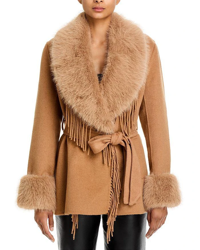 Love Token Faux Fur Collar Fringe Wrap Coat 7