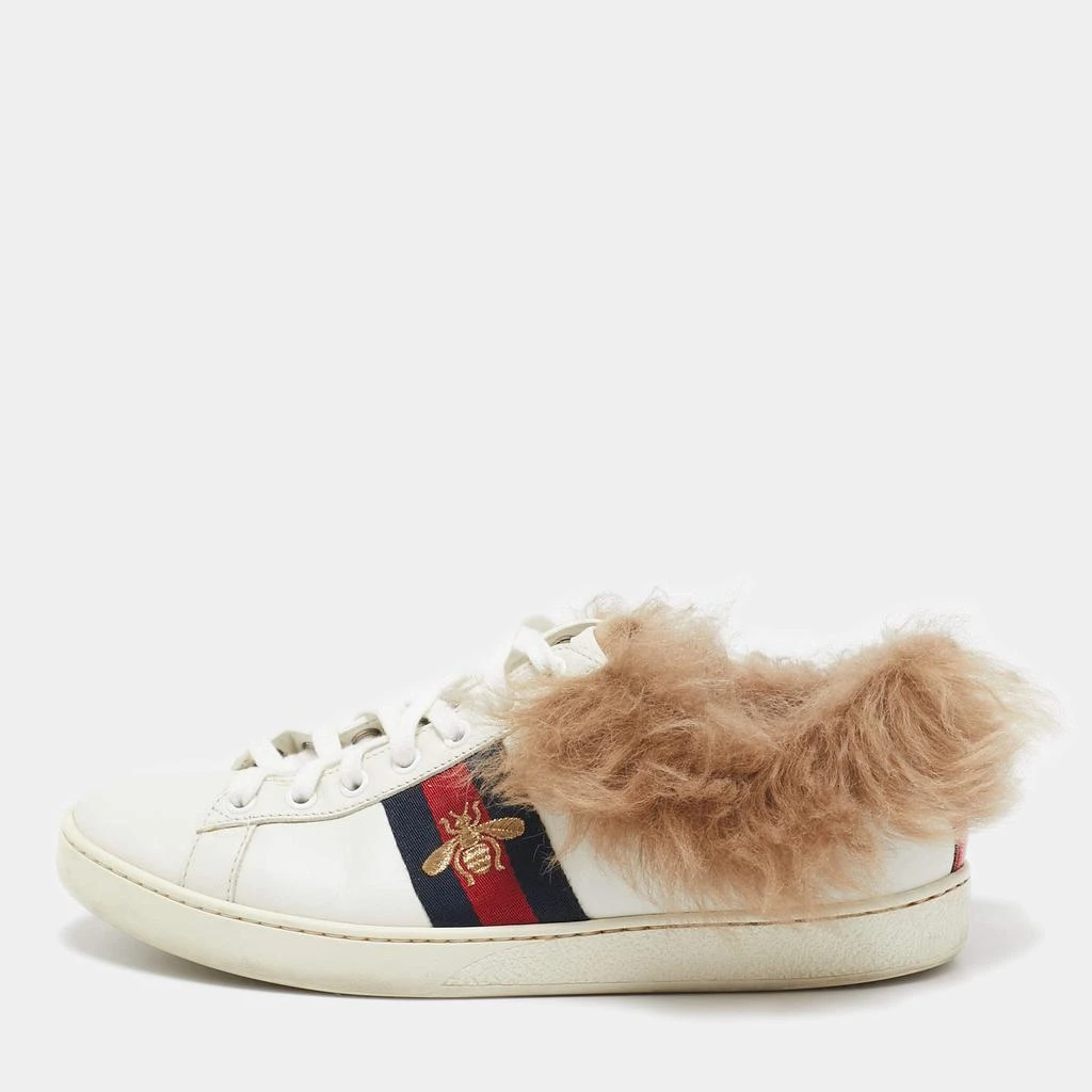 Gucci Gucci White Leather and Fur Embroidered Bee Ace Sneakers Size 38 1