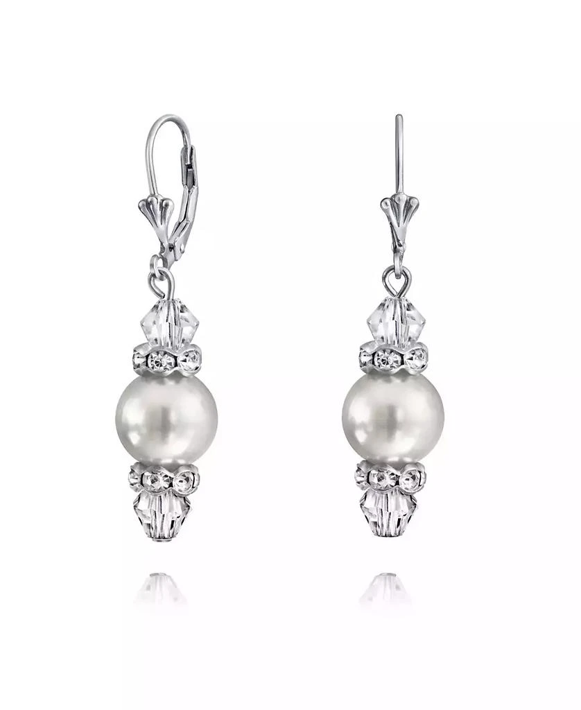 Bling Jewelry Rondelle Faceted Crystal Dangle Drop Lever Back Imitation Pearl Dangle Earrings .925 Sterling Silver