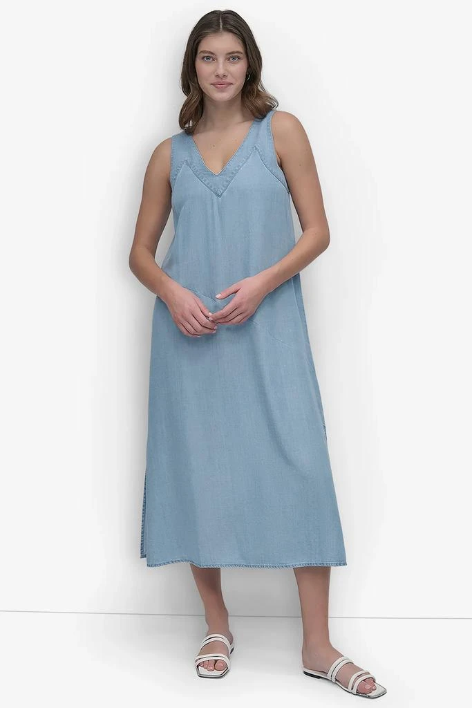 DKNY SLEEVELES V NECK TENCEL DRESS 1