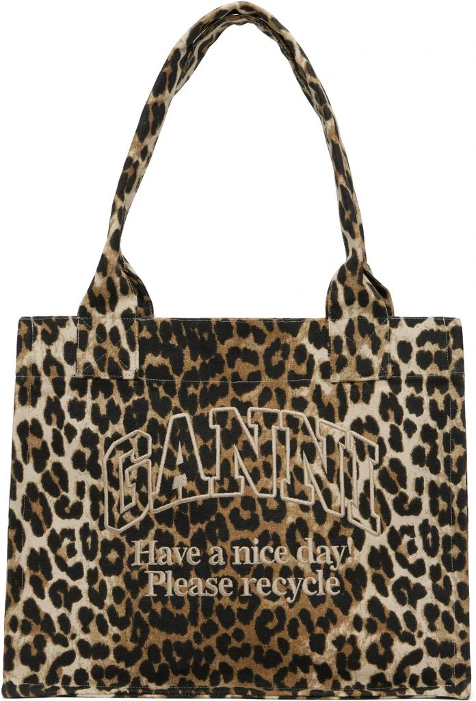 Ganni Beige Leopard-Print Canvas Tote 1