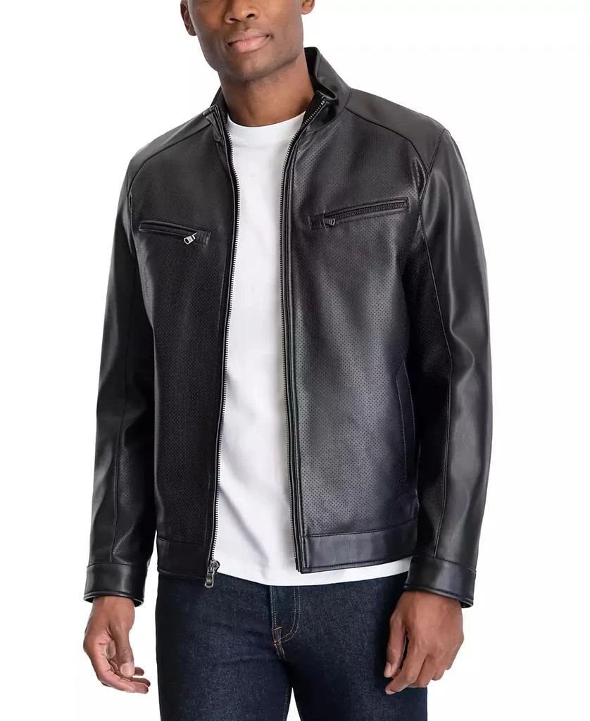 Michael Kors Men's Perforated Faux Leather Moto Jacket, Created for Macy's 1