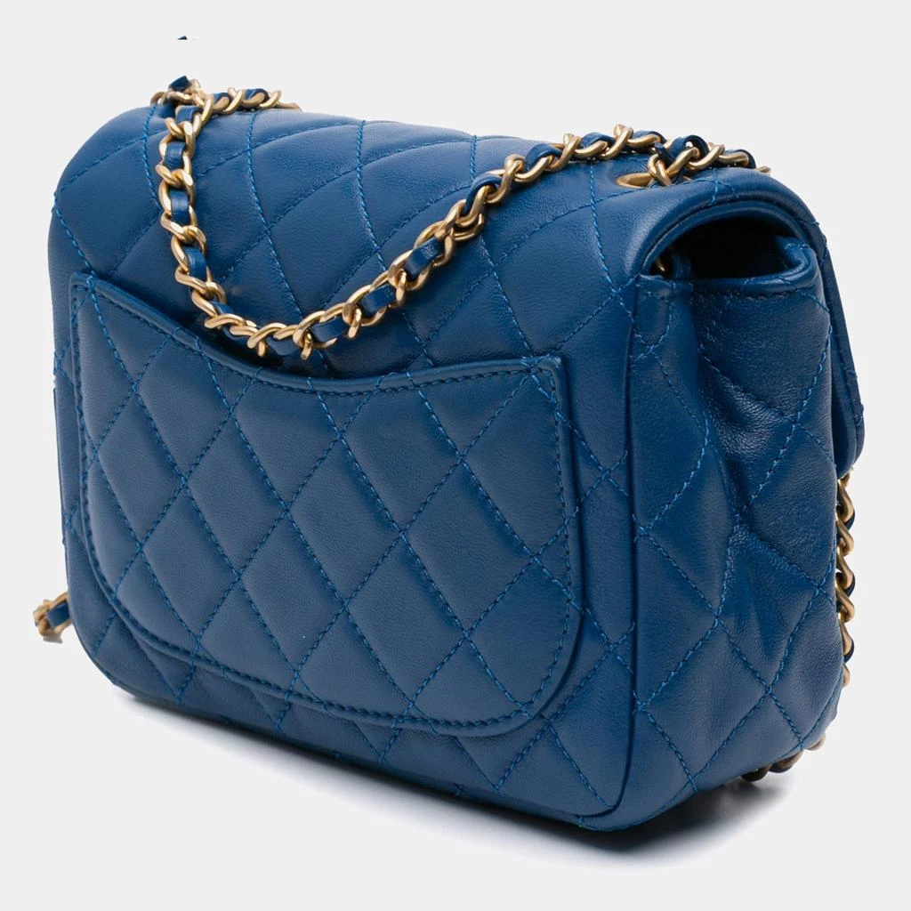 Chanel Chanel Blue Mini Square Classic Lambskin Pearl Crush Single Flap Bag 3