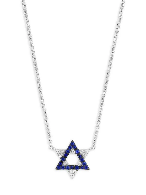 Effy 14K White Gold, Sapphire & Diamond Star of David Pendant Necklace 3