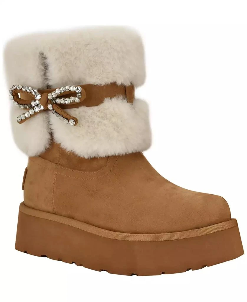 GUESS Women
s Dowry Rhinestone Bow Cozy Winter Boots