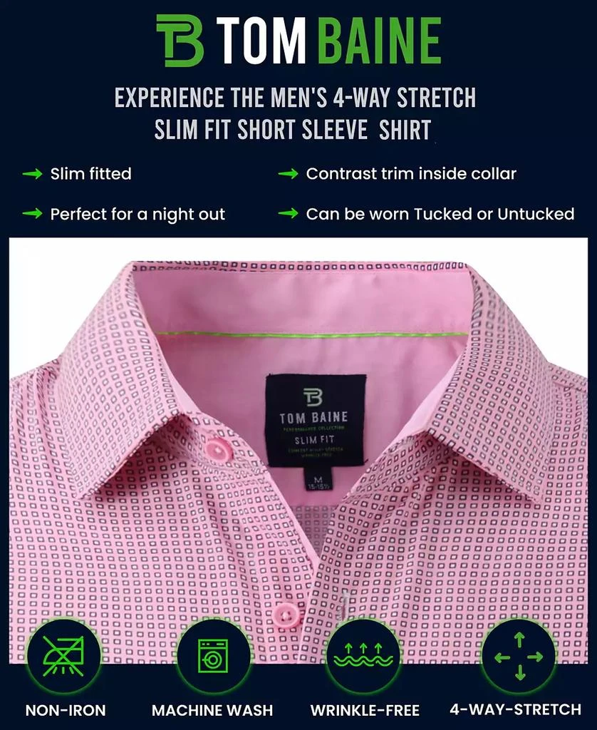 Tom Baine Men's Slim Fit Short Sleeve Performance Button Down Dress Shirt 3