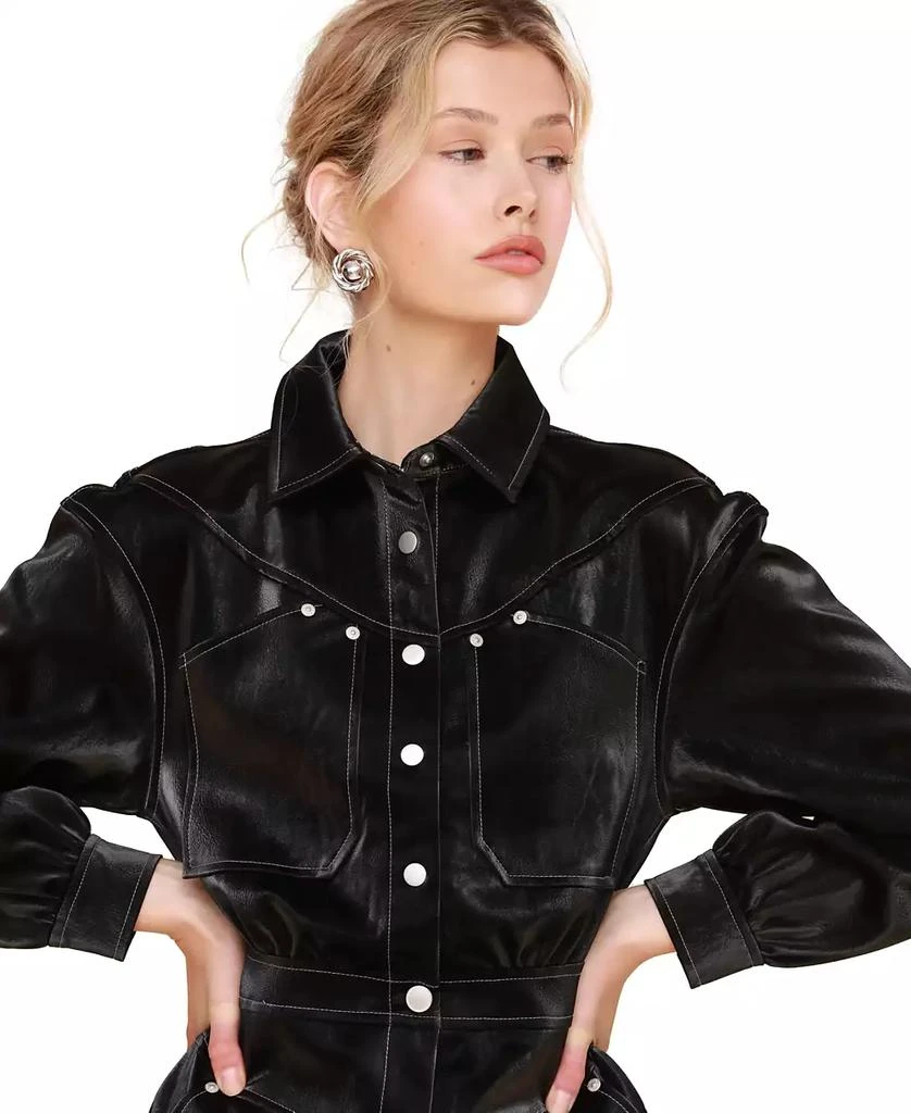 Avec Les Filles Women's Faux-Leather Carpenter Mini Dress 4
