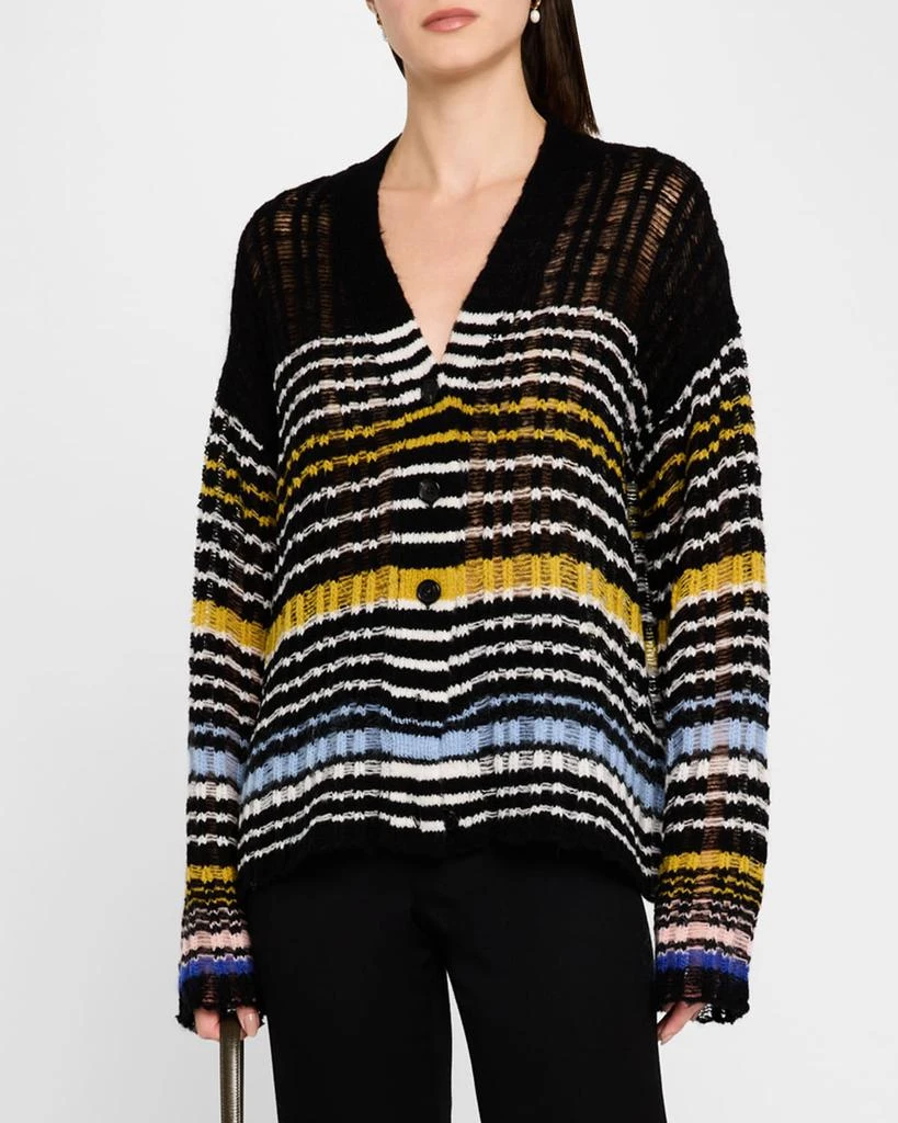 ZANKOV Stephen Striped Boucle Knit V-Neck Cardigan 4