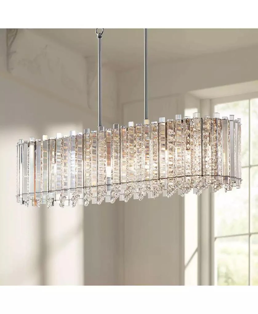 Possini Euro Design Mirabell Chrome Linear Island Pendant Chandelier 34" Wide Modern LED Clear Glass Crystal 6-Light Fixture for Dining Room Kitchen