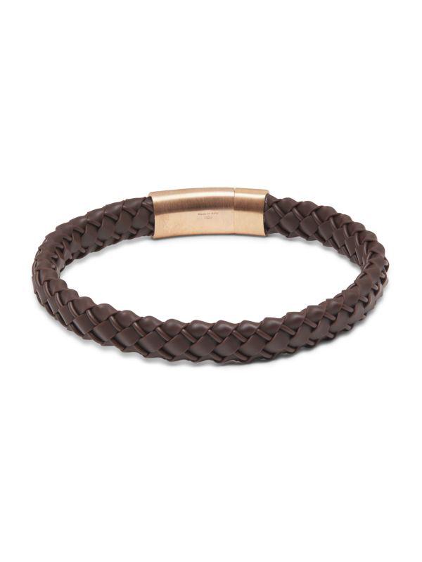 Tateossian Gomma 18K-Rose-Gold-Plated Sterling Silver Braided Leather Bracelet