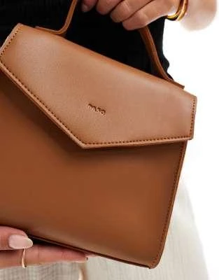 PASQ PASQ small flap top handle and crossbody bag in tan 4