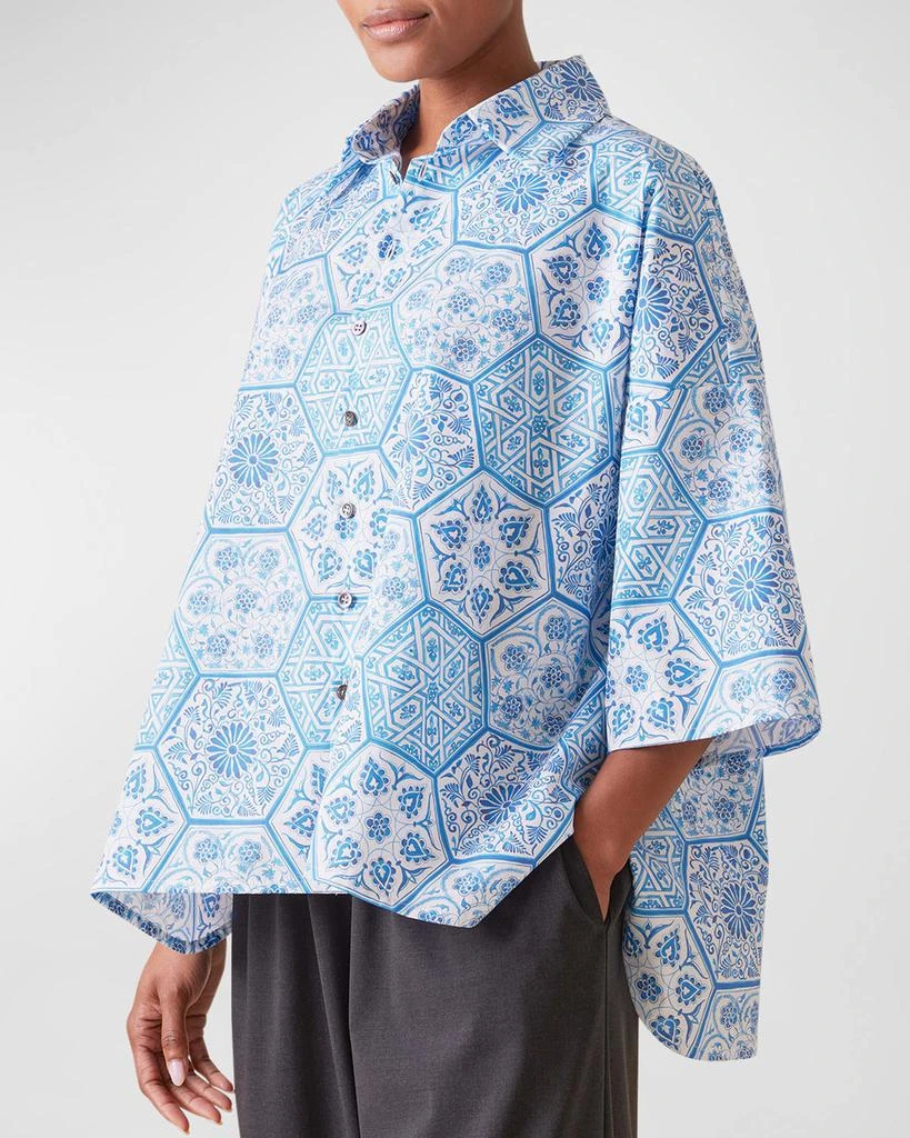 Eskandar Sloped Shoulder Wide A-Line Printed Shirt 3