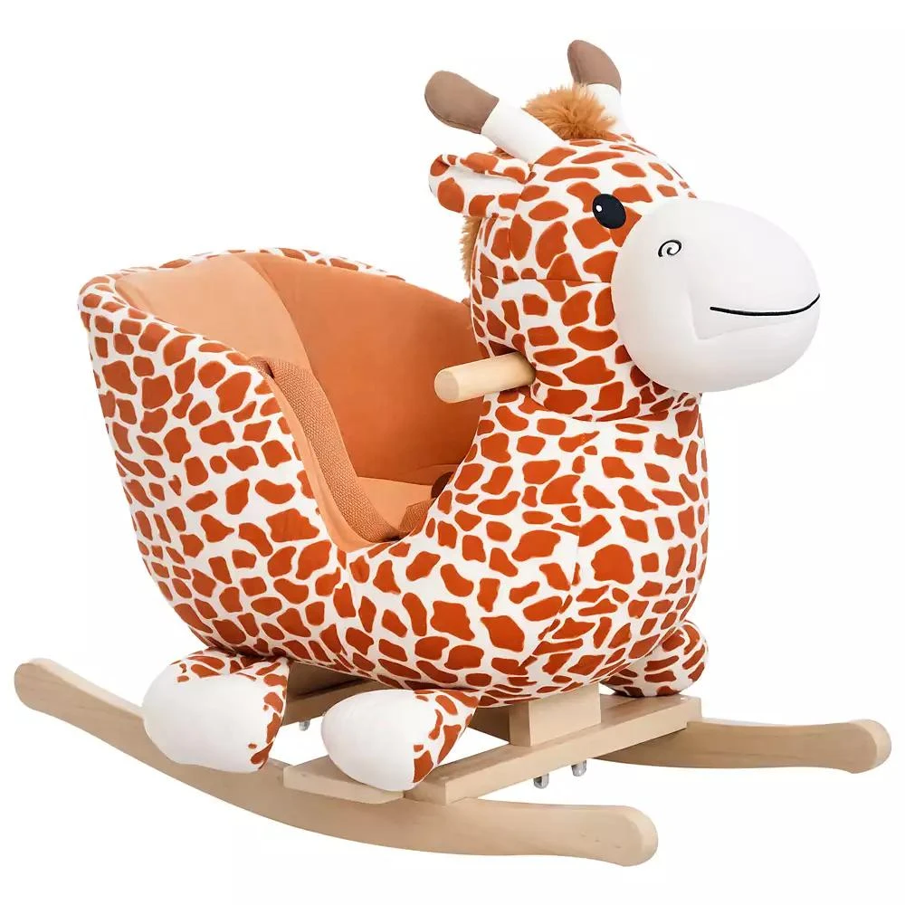 Qaba Baby Rocking Horse, Plush Animal Rocker w/ Realistic Sound, Pedals