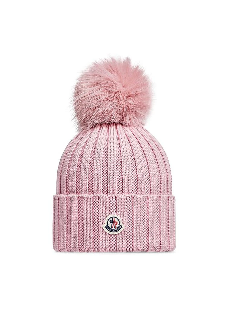Moncler Wool Beanie with Faux Fur Pom-Pom 1