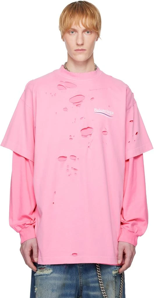 Balenciaga Pink Political Campaign Long Sleeve Layered T-shirt 1