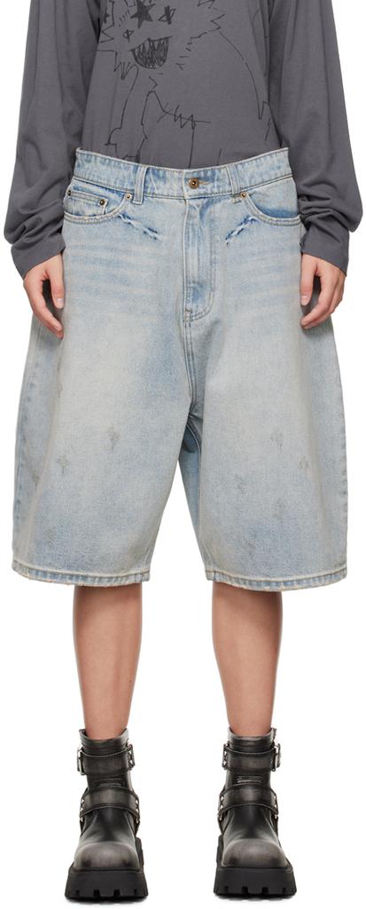 We11done Blue Loose-Fit Denim Shorts