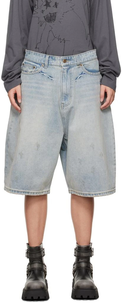 We11done Blue Loose-Fit Denim Shorts 1