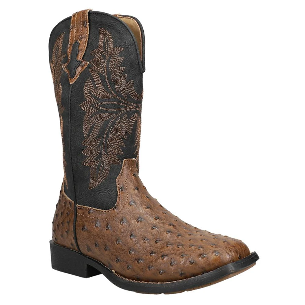 Roper Jed Ostrich Square Toe Cowboy Boots (Big Kid) 2