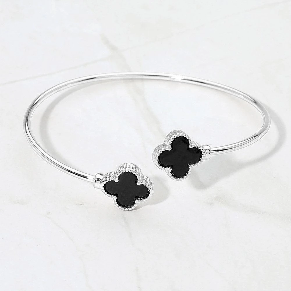 FASHNZFAB Enamel Quatrefoil Tip Cuff Bracelet