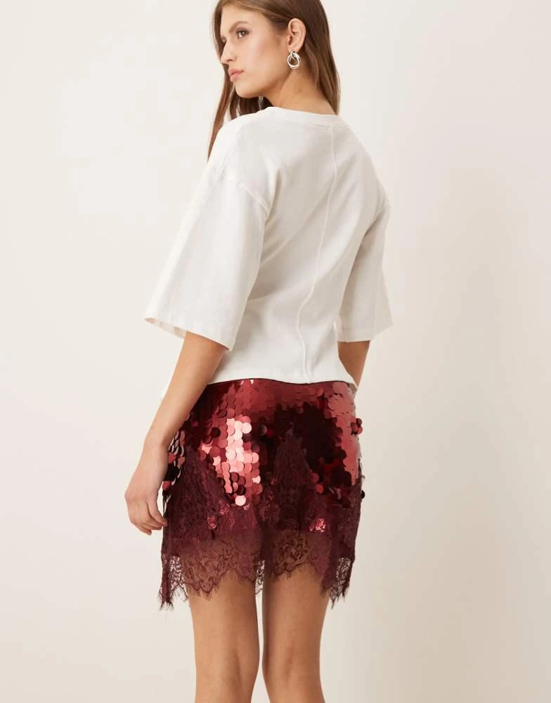 Never Fully Dressed Never Fully Dressed Maeva mini skirt in large sequin in  burgundy with lace trim - Dresses & Skirts - Free Shipping - BeyondStyle