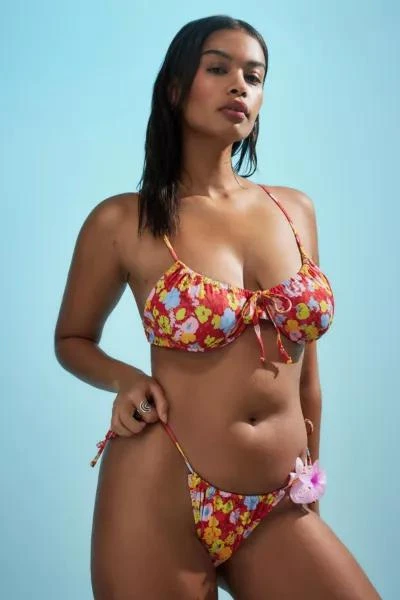 Out From Under Out From Under Red Floral Underwire Bikini Top 2