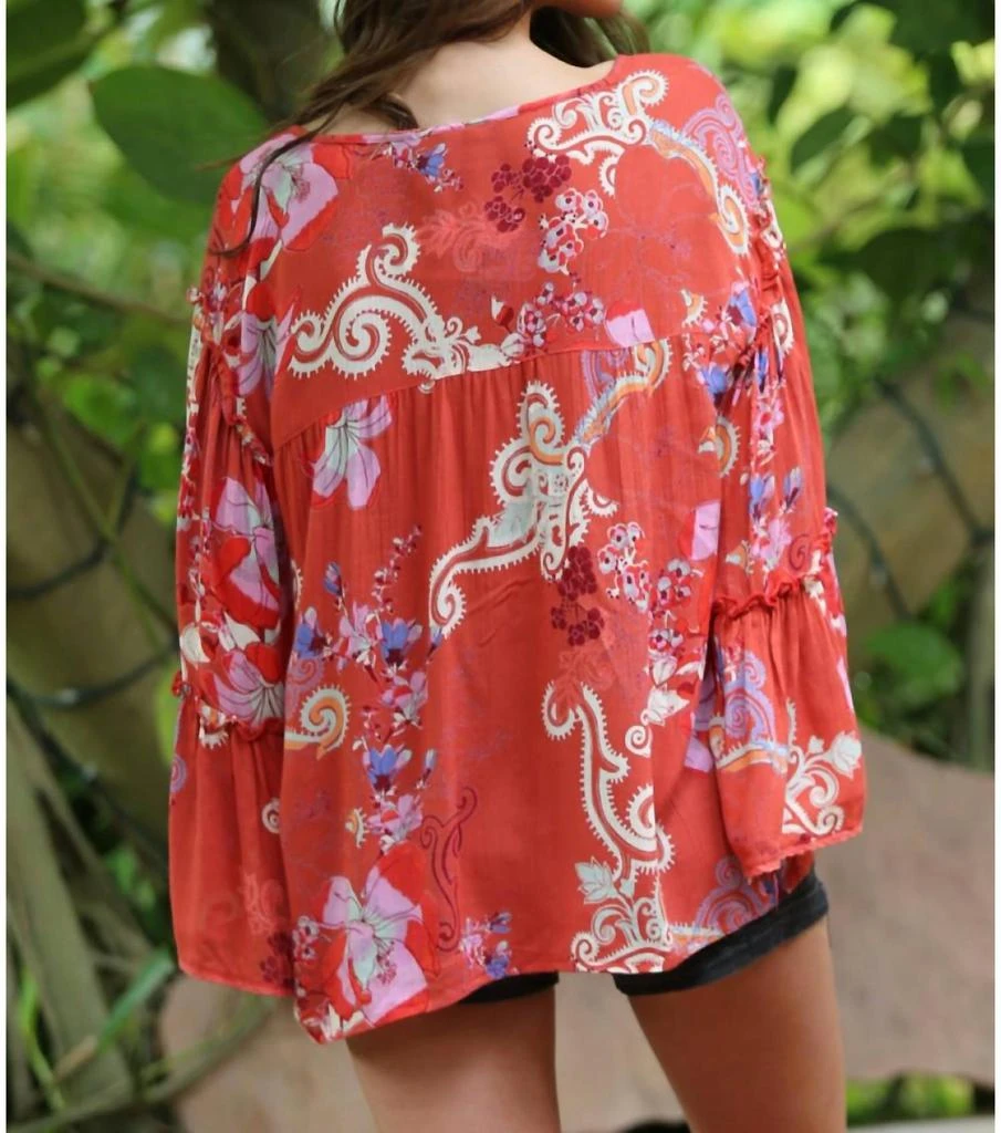 Angie Angie - Floral Ruffle Seam Bell Sleeve Tunic 3
