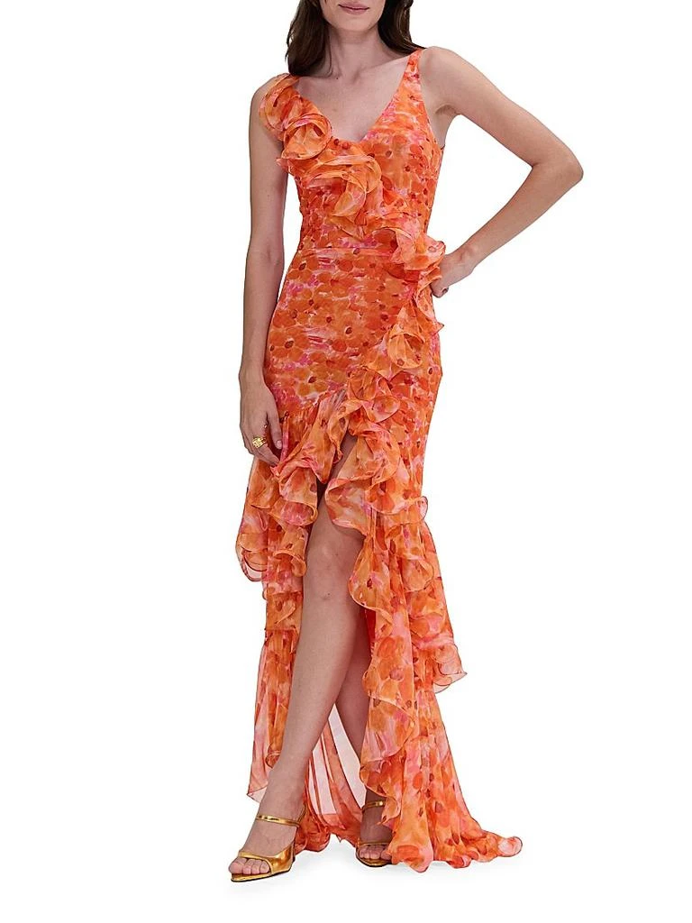 PatBO Myosotis Floral Chiffon & Tulle Ruffle Gown 4