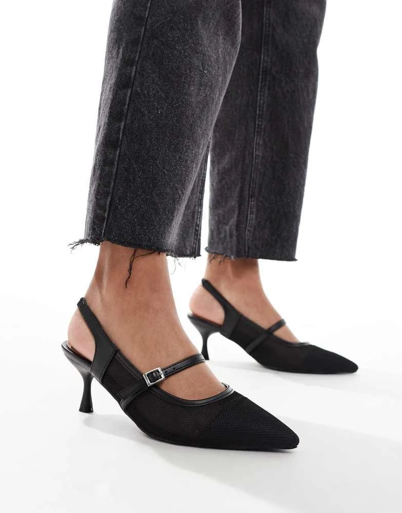 New Look New Look mesh kitten heel slingback in black 3