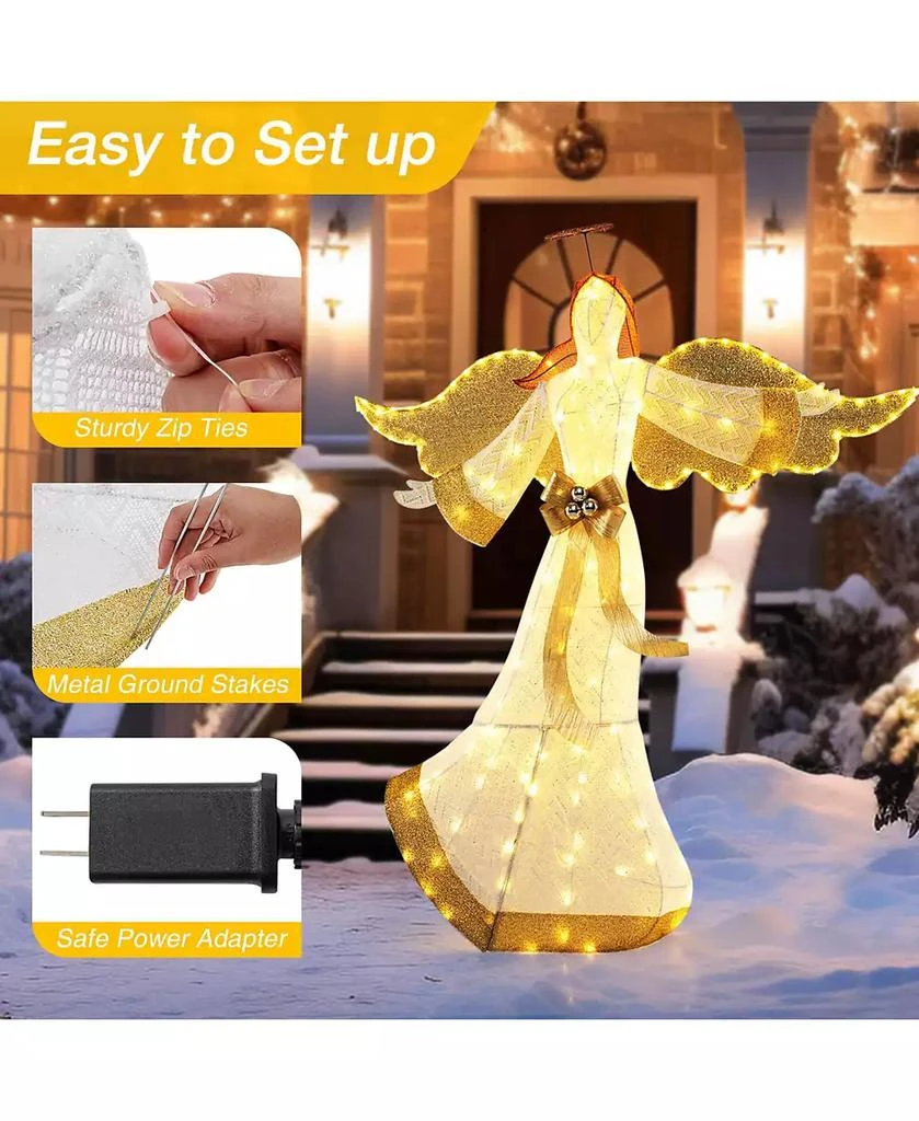 Costway 5.2 FT Lighted Angel with Halo & Bow Zip Ties & Ground Stakes 180 LED Lights 6