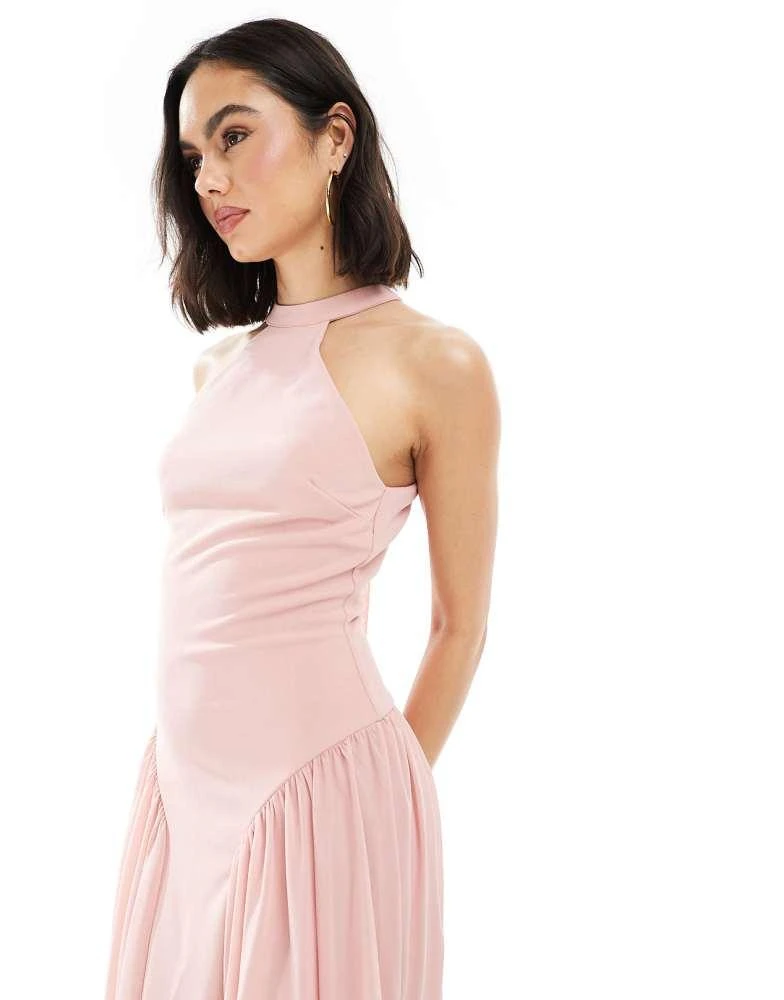 tfnc pink bridesmaid dress New TFNC Pleated Chiffon Slit Maxi Bridesmaid Dress Mink Pink Plus Size 18