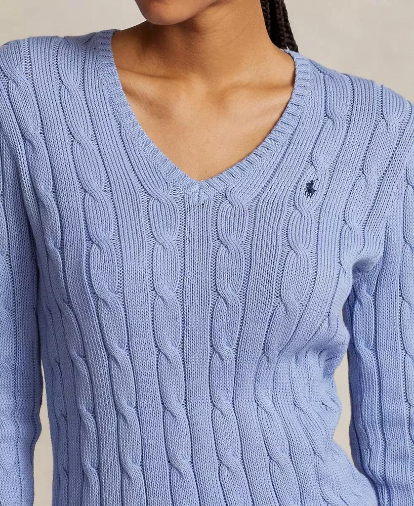 Ralph Lauren Women's Cable-Knit Cotton V-Neck Sweater 3