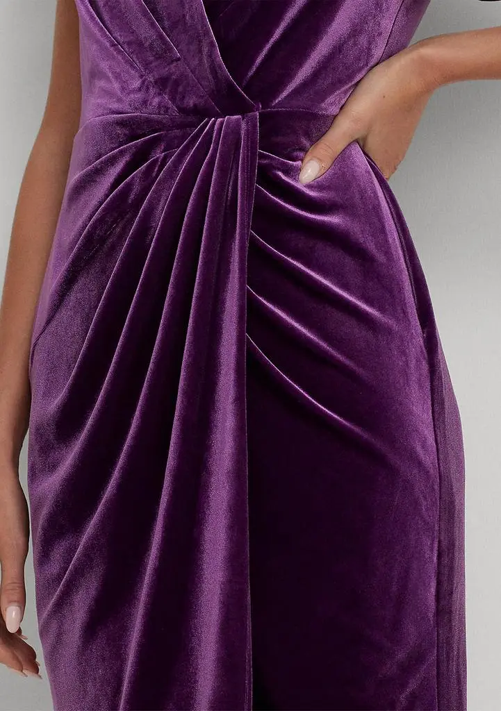 Ralph Lauren Flutter Sleeve Solid Velvet Gown 3