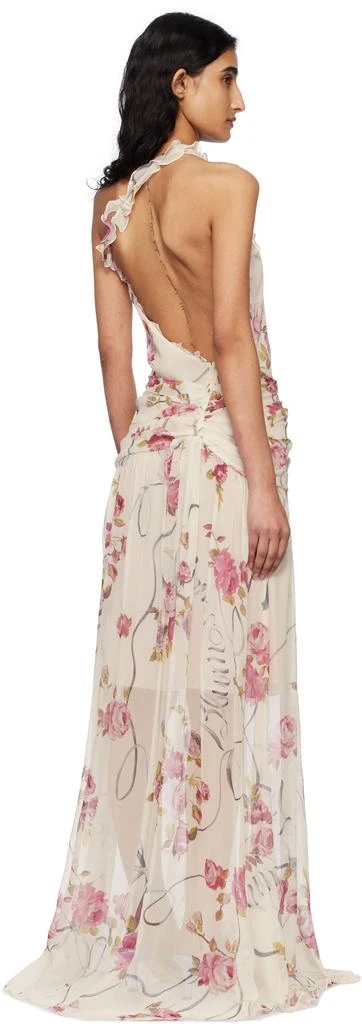 BLUMARINE Off-White & Pink One-Shoulder Creponne Maxi Dress 3