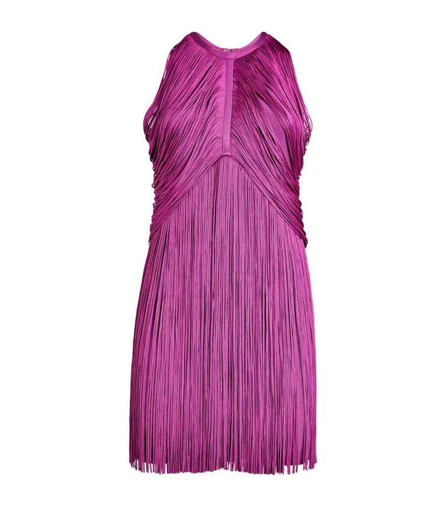 Herve Leger Pink And Purple Dress HERVÉ LÉGER Fringed Stretch-knit