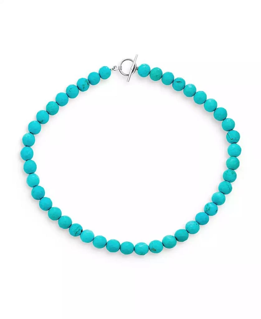 Bling Jewelry Blue Faceted Synthetic Stabilized Turquoise Round Gem Stone 10MM Bead Strand Necklace Silver Plated Clasp