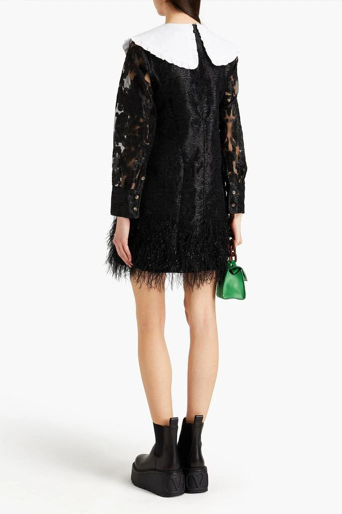 Ganni Faux feather-embellished brocade mini dress 3