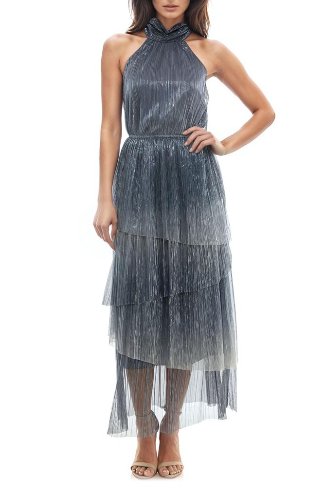 Socialite Metallic Tiered Crinkle Maxi Dress